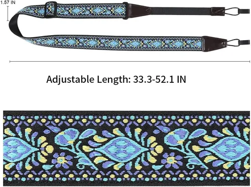 Vista 3 de Eyeshot Ukulele Strap No Drill, Adjustable Double J Hook Clip on Uke Shoulder Strap, Hawaiian Jacquard Blue Flower Hands Free Ukelele Strap, Easy to