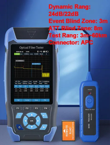 Vista 3 de Mini-Pro 1310/1550nm SM OTDR Probador multifunción integrado OPM/OLS / RJ45 prueba/VFL Rango de prueba 16.4 ft-60Km Rango dinámico 24dB/22dB