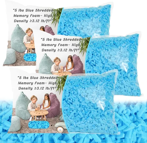 Vista 9 de Relleno para Puf - 5 libras de Espuma Viscoelástica Triturada, Alta Densidad ≥3.12 lb/ft³, Relleno Azul para Puf, Cojín de Sofá, Cama para Perro