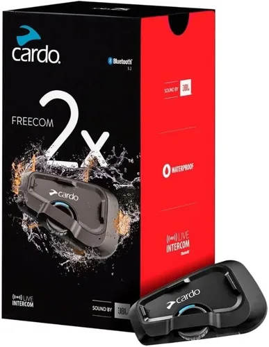 Cardo Systems FREECOM 2X - Intercomunicador de 2 vías con conexión Bluetooth para motocicleta, color negro, paquete individual