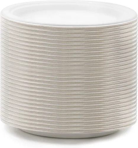 Vista 4 de Green Earth - Plato de papel de 9.0 in sin bagazo natural (fibra de caña de azúcar), biodegradable, compostable (500 platos desechables)