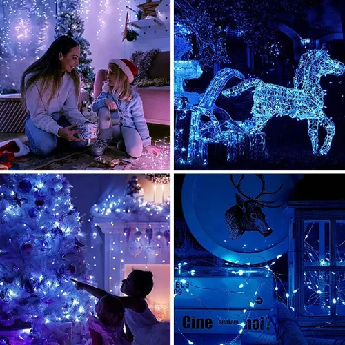 Vista 5 de Paquete de 12 luces de hadas a pilas, 7 pies, 20 LED, impermeable, alambre plateado, luces de Navidad al aire libre, mini luces de luciérnaga