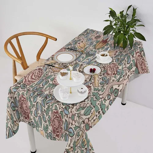 Vista 20 de Mantel de Mesa William Morris, Diseño Original William Morris Rústico de Granja Familiar con Estampado Étnico Mínimo para Decoración de Fiesta