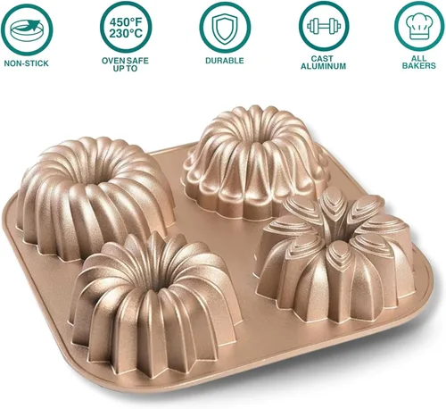 Vista 3 de Baker's Secret Antiadherente para molde estriado para tartas, moldes para hornear pasteles de aluminio fundido a presión resistente, revestimiento
