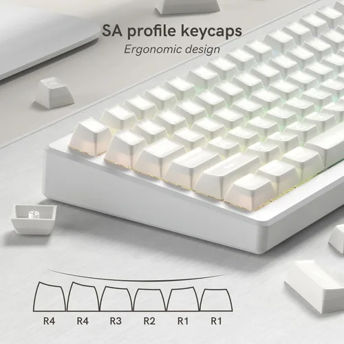 Vista 3 de dagaladoo Teclas de jade blanco PBT, estilo de tapas de teclas de cerámica, teclas de teclado translúcidas lindas, juego de teclas de perfil SA