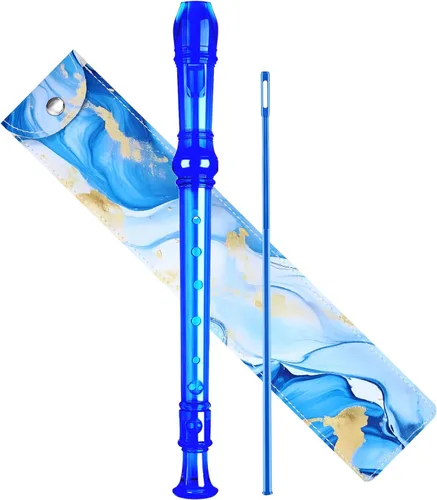 Vista 13 de Flauta dulce soprano para niños principiantes, digitación alemana, clave C, 3 piezas con varilla de limpieza, bolsa, tabla de digitación (azul)