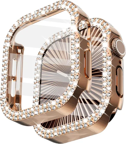 Vista 13 de Surace - Carcasa compatible con Apple Watch de 1.65 pulgadas con protector de pantalla de cristal templado, diseño brillante con 300 diamantes