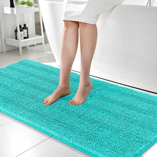 Vista 192 de OLANLY Alfombras de Baño Gruesas de 47 x 20 pulgadas, Extra Suaves Absorbentes de Chenilla a Rayas, Respaldo de Goma, Lavables y Secables a Máquina
