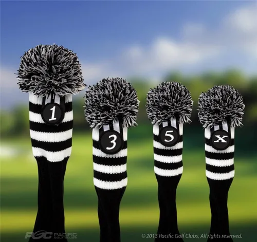 Vista 2 de Head Covers 1 3 5 X Negro y Blanco Tejer Retro Old School Vintage Stripe Pom Throwback Classic