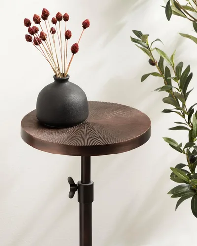 Vista 5 de Kate and Laurel Engles Mesa tradicional de altura ajustable con pedestal, 10 x 10 x 30; bronce; soporte redondo vintage para plantas