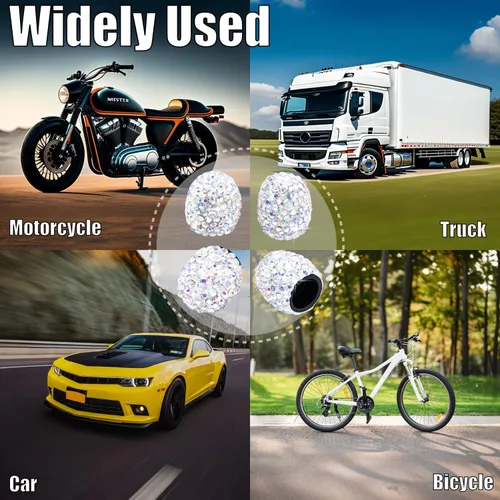 Vista 6 de 4 tapas de válvula de vástago de neumático de diamantes de cristal brillante, a prueba de polvo, tapas universales para válvulas de neumáticos