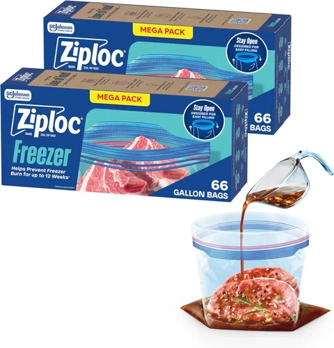 Vista 9 de Bolsas Ziploc de almacenamiento de alimentos para congelador de un galón, con fondo de pie, fáciles de llenar, 16 unidades (el empaque puede variar)