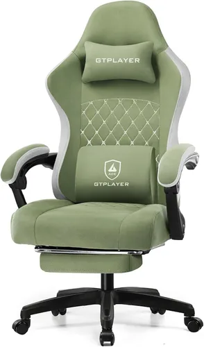 Vista 17 de GTPLAYER Silla de juegos, silla de oficina para computadora con cojín de resorte de bolsillo, reposabrazos de conexión y reposapiés, silla
