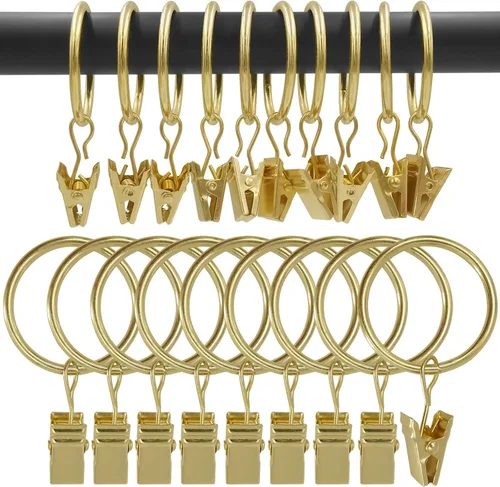 Vista 37 de Paquete de 44 anillos de cortina de metal con clips, clips para cortinas con anillos, anillos de cortina de 1 pulgada de diámetro interior, se