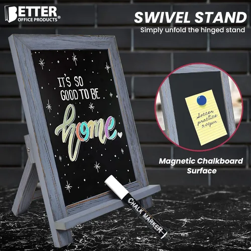 Vista 7 de Better Office Products Letrero enmarcado de pizarra de mesa, 9.5 x 14 pulgadas, marco de madera rústica, pequeña pizarra magnética con reborde