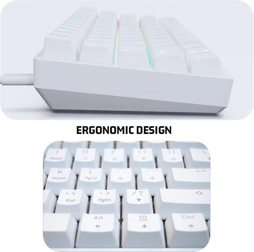 Vista 7 de Teclado mecánico 60% para juegos, interruptor rojo Gateron de 61 teclas, teclado silencioso para computadora de oficina, multicolor, RGB arco iris