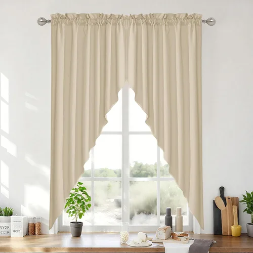 Vista 147 de RYB HOME Cortinas Cortas de Lino con Cenefas Swag - Niveles Semitransparentes para la Parte Superior de Ventanas, Decoración del Hogar con Filtrado