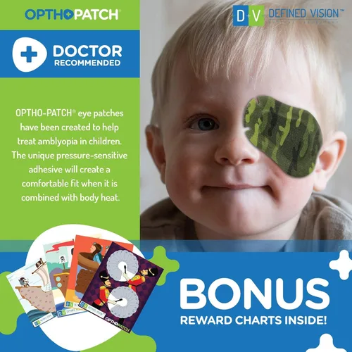 Vista 6 de Opthopatch Defined Vision - Parches para ojos para niños, diseño divertido para niños, 30 + 10 vendajes adhesivos de algodón hipoalergénico sin