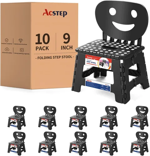 Vista 7 de ACSTEP Taburete plegable con soporte de espalda para niños, taburete de 9 pulgadas para niños y niñas, taburete de cocina al aire libre