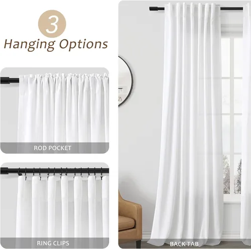 Vista 10 de Aersas Aqua Green Linen Curtains 84 Inches Long 2 Panels Set Back Tab Rod Pocket Living Room Curtain Farmhouse Rustic Light Filtering Hook Drapes