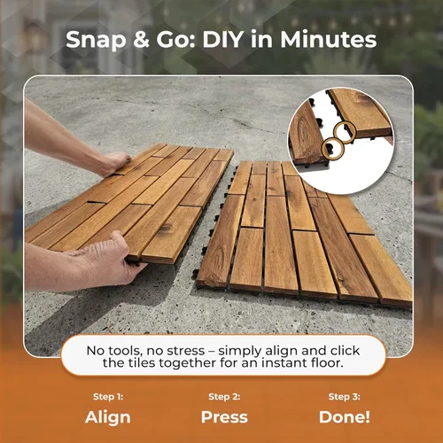 Vista 3 de Majestick Goods Azulejos largos entrelazados para terraza: suelos de madera de acacia de 24 x 12 pulgadas, para azulejos de patio, balcón