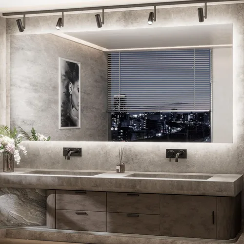 Vista 28 de TETOTE - Espejo retroiluminado de 84 x 32 pulgadas con luces LED para baño, antiempañante, espejo iluminado regulable (horizontal/vertical), espejo