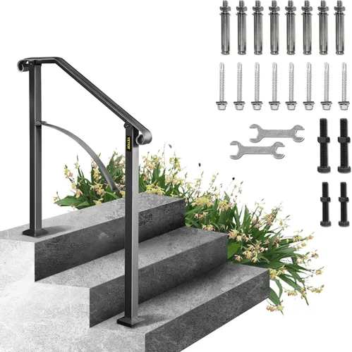 Vista 23 de VEVOR Kit de barandilla para escaleras al aire libre, pasamanos de 5 pies de 0 a 5 escalones, barandilla de aluminio negro de ángulo ajustable