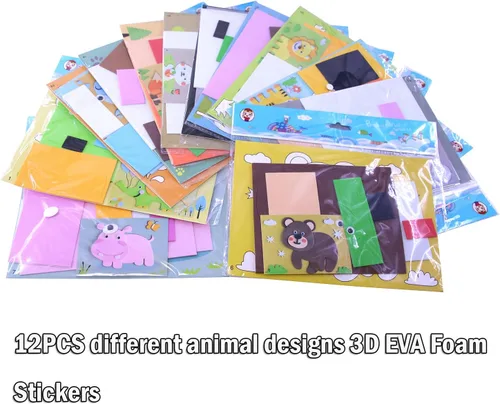 Vista 2 de Lovyan Calcomanías de espuma EVA 3D para niños pequeños, 12 piezas de espuma adhesiva, manualidades, preescolar, clase de arte, kit de arte