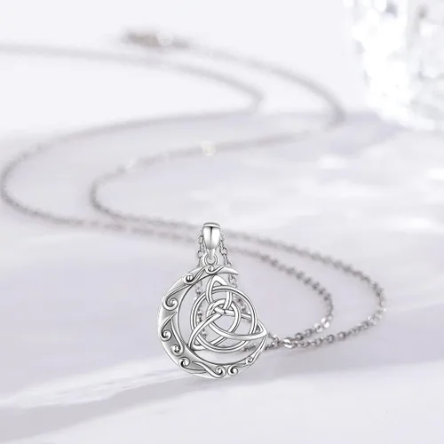 Vista 3 de Collar de pentagrama de plata de ley con triple luna, diosa celta, nudo celta, nudo de brujas, pentáculo, sol y luna, hécate, tetragrammaton, collar