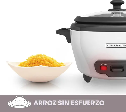 Vista 4 de BLACK+DECKER Arrocera de 6 tazas (cocida) con cesta de vapor, cuenco antiadherente extraíble, color blanco