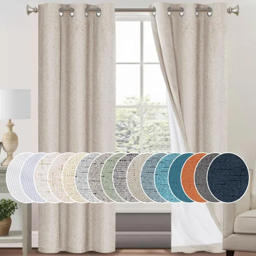 Vista 73 de Primitive - Cortinas opacas 100 % de lino texturizado natural para dormitorio, sala de estar, cortinas para ahorra energía, tela de arpillera