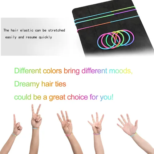 Vista 4 de 120 ligas elásticas para el cabello sin daños, bandas para el cabello surtidas perfectas para cabello medio a grueso, soportes multicolores