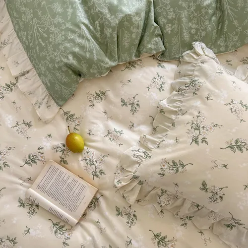 Vista 240 de mixinni Juego de funda de edredón de algodón floral para niñas y adolescentes, con lazos de cremallera, fácil cuidado, ultra suave y transpirable