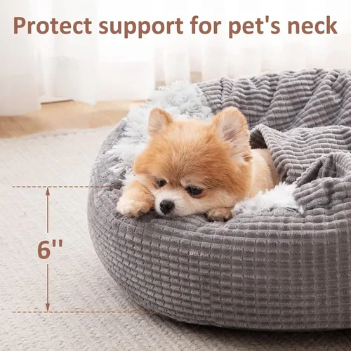 Vista 4 de MIXJOY Cama pequeña para perros y gatos con manta adjunta, camas redondas con capucha acogedoras tipo cueva para perros pequeños, cama de felpa