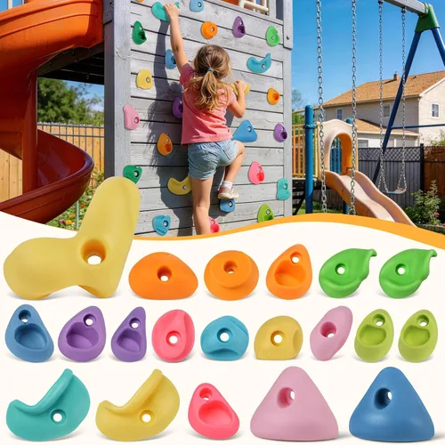 Vista 15 de 20 piezas de pared de escalada en roca para niños, soportes de escalada de pared de roca, juegos de agarre de pared de escalada para adultos con 20