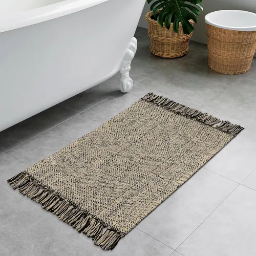 Vista 58 de Collive Alfombra de Baño Negra, 2' x 3' Tejida a Mano Lavable Alfombras Pequeñas de Cocina, Alfombra de Entrada Reversible de Algodón Alfombra