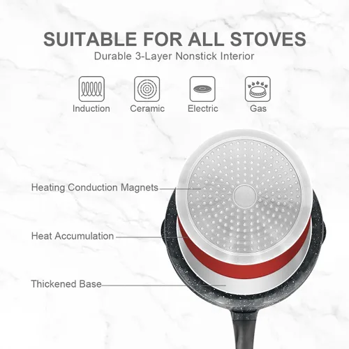 Vista 6 de AIKENBBKK Sartén antiadherente de 12 pulgadas de profundidad con tapa, sartén de 5 cuartos de galón, sartén antiadherente, compatible con todas