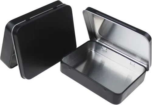 Vista 7 de 12 piezas rectangulares de metal vacíos con bisagras recipientes de latas para necesidades básicas para el hogar, juego de mini cajas, 4.5 x 3.3 x