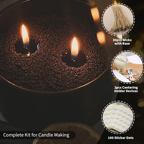 Vista 7 de NICEME Kit de fabricación de velas en polvo personalizado negro, 26 onzas de cera con cuentas rellenables, arena perlada, vela perlada, totalmente