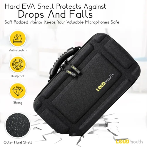 Vista 3 de LOUDmouth Funda de micrófono inalámbrico dual Caja de almacenamiento de EVA de viaje dura para dos micrófonos inalámbricos Estuche de transporte