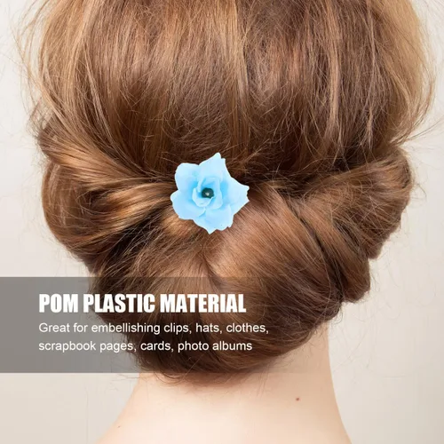 Vista 2 de Sewroro 50 cabezas de rosas artificiales para manualidades, rosas artificiales sin tallo para decoración de boda, suministros de flores falsas azul