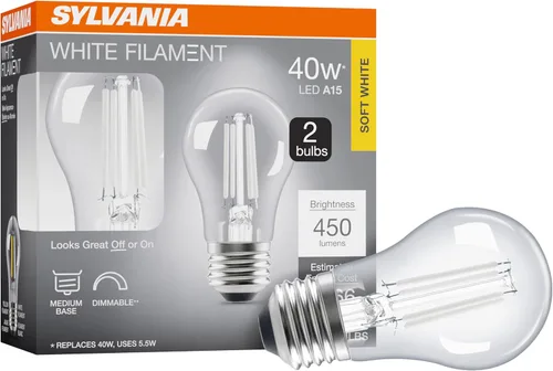 Vista 39 de Sylvania T14 - Bombilla LED transparente de filamento blanco, 3.5 W, regulable, 300 LMS, base media, 2700 K, blanco suave, 1 paquete (42266)