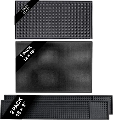 Vista 11 de Alfombrillas de Goma Premium para Barra de Mostrador 18" x 12" Alfombrillas Negras con Borde Blanco para Bartending, Tapete de Servicio de Bar, Bar