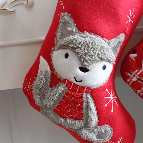 Vista 2 de Personalized Christmas Stocking - Embroidered with Name - Customized Holiday Family Set (Fox)