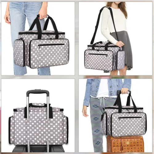 Vista 6 de LUXJA Bolsa de transporte para máquina de coser con cubierta para máquina de coser, puntos grises