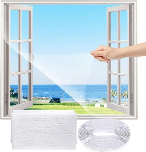 Vista 8 de Cortina de malla autoadhesiva DIY para ventana Flyzzz, 100x150cm (Aproximadamente 39.37x59.05 Pulgadas), con gancho y cinta adhesiva, apta para Negro