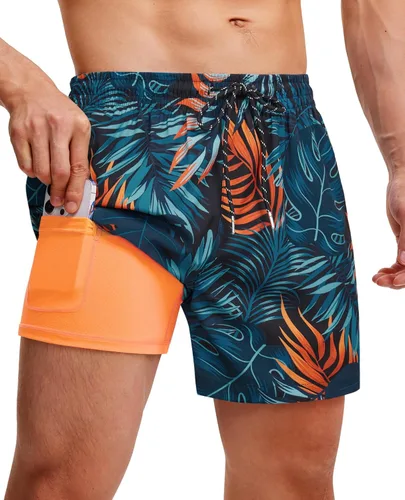 Vista 19 de Gleeease Traje de baño para hombre de 5 pulgadas con forro de compresión, 2 en 1, elástico, de secado rápido, bolsillos divertidos con cordón