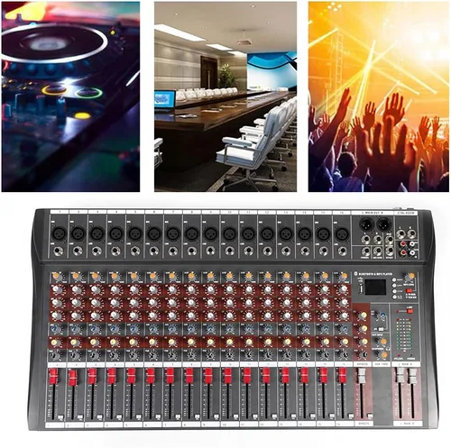 Vista 5 de Mezclador de audio Bluetooth de 16 canales interfaz de controlador de sonido DJ con unidad USB mezclador de audio profesional para entrada