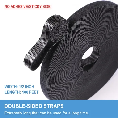 Vista 2 de Rollo de gancho y bucle de 1/2 pulgadas x 100 pies Tiras de doble cara, correas autoadhesivas Sujetadores reutilizables multiusos para el hogar