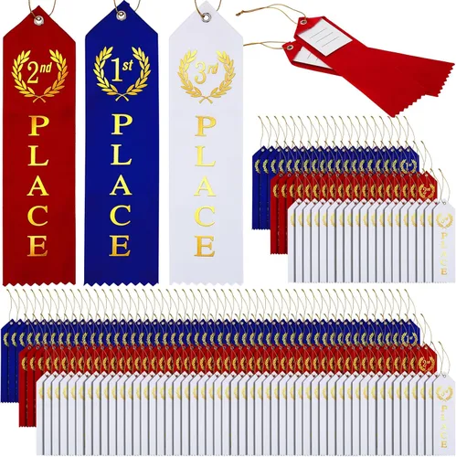 Vista 11 de 36 cintas de premio para el primer lugar, segundo y tercer lugar, juego de tarjetas planas con tarjeta de evento y cuerda para competencia, eventos